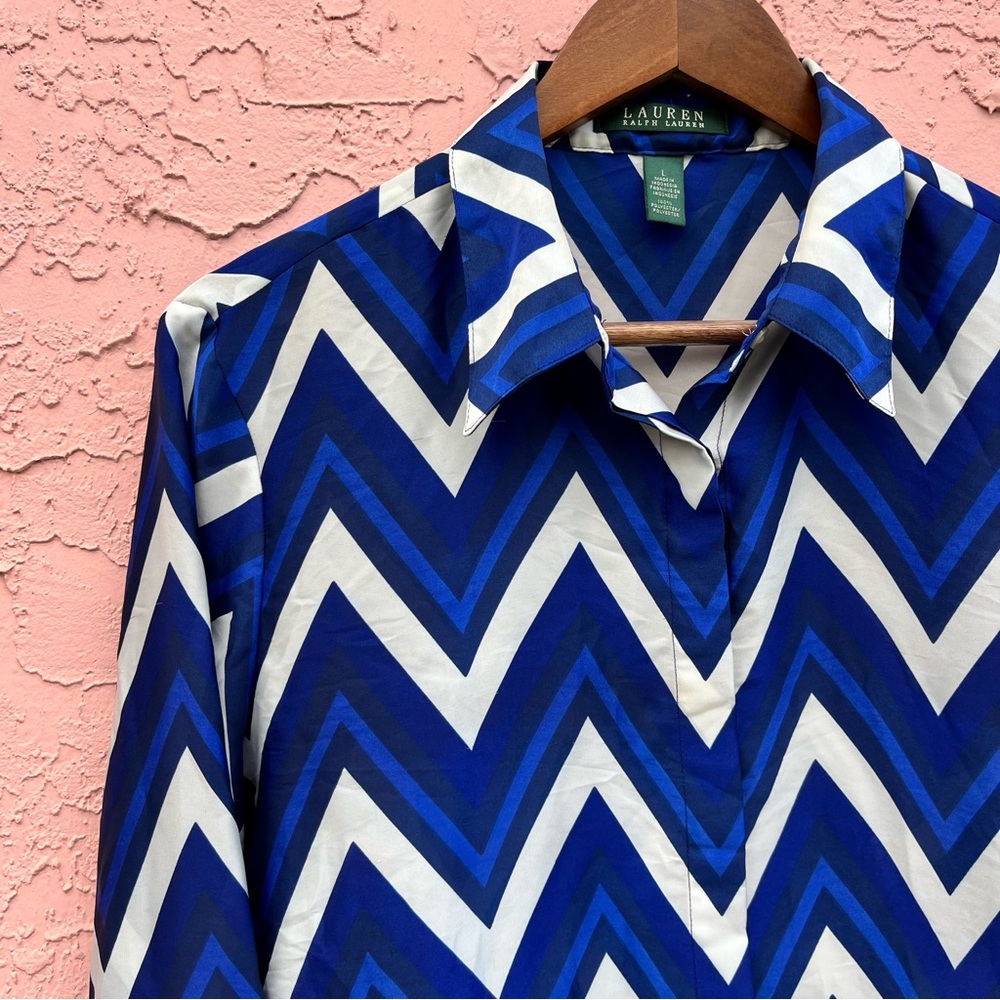Lauren Ralph Lauren Blue Striped Button Down Shirt Blouse Size Large
